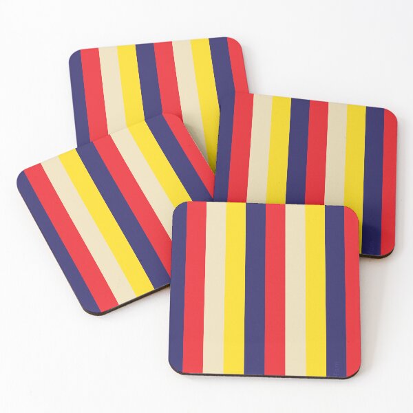 Item preview, Blue red yellow cream thick vertical striped pattern designed and sold by fluffyfamcraft.