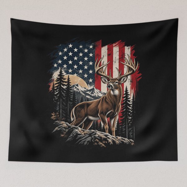 Item preview, American Flag Deer Hunter Outdoorsman Big Buck designed and sold by drawwiika+44.