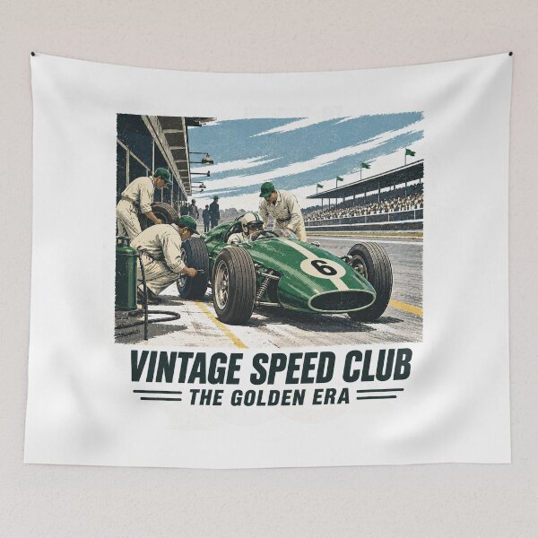 Item preview, Vintage Speed Club - The Golden Era Retro Pit Stop Racing Car Poster designed and sold by AgdBol.