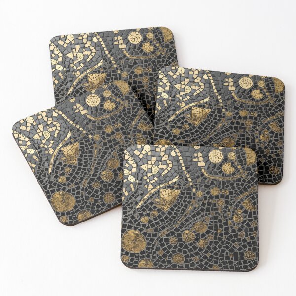 Item preview, Gaudi Inspired Black Gold Broken Tile Mosaic Print designed and sold by GrinGalore.