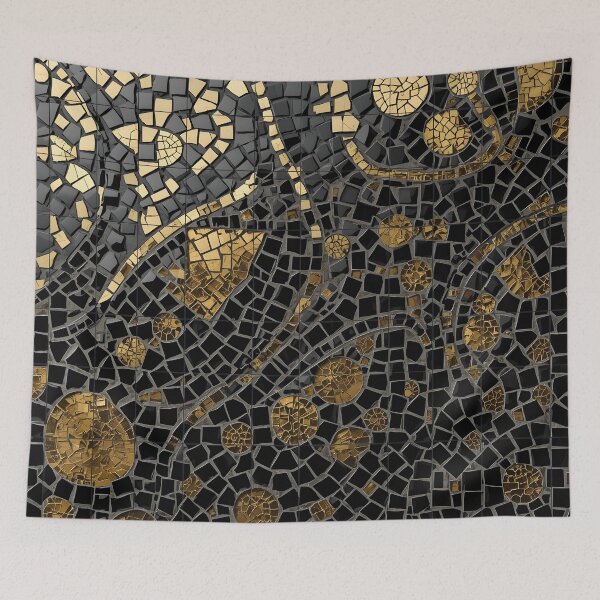 Item preview, Gaudi Inspired Black Gold Broken Tile Mosaic Print designed and sold by GrinGalore.