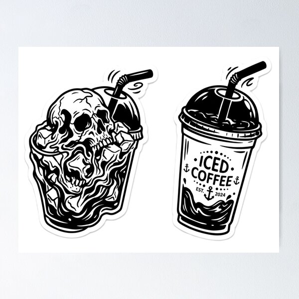 Item preview, Skull Iced Coffee Skeleton | Dark Humor Coffee Love designed and sold by SnapStickerHub.