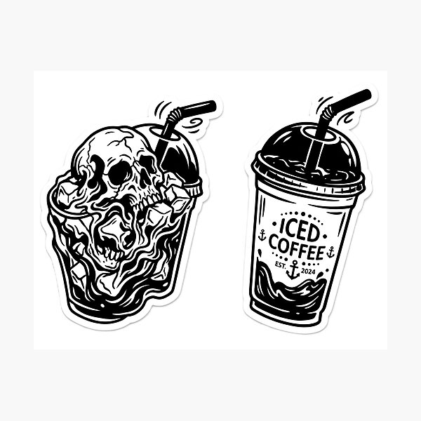 Item preview, Skull Iced Coffee Skeleton | Dark Humor Coffee Love designed and sold by SnapStickerHub.