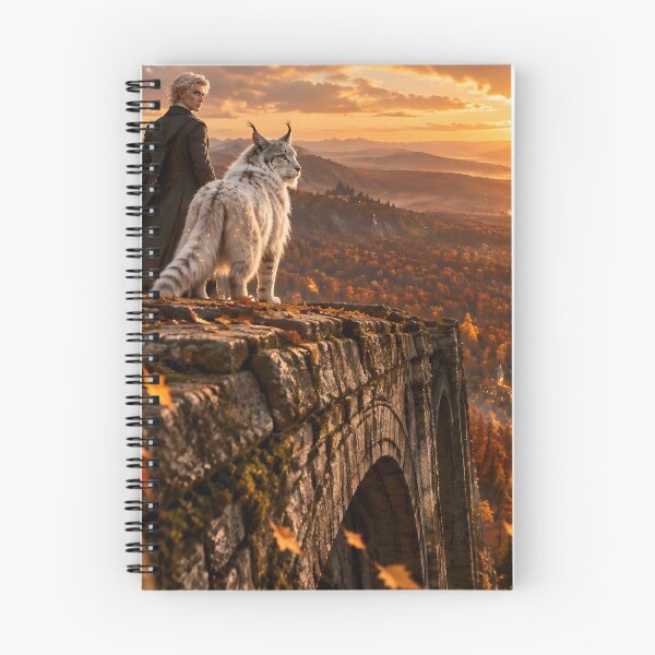 Item preview, Elf and White Lynx on Ancient Autumn Bridge designed and sold by sigmaartstudio.