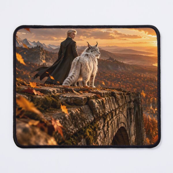 Item preview, Elf and White Lynx on Ancient Autumn Bridge designed and sold by sigmaartstudio.