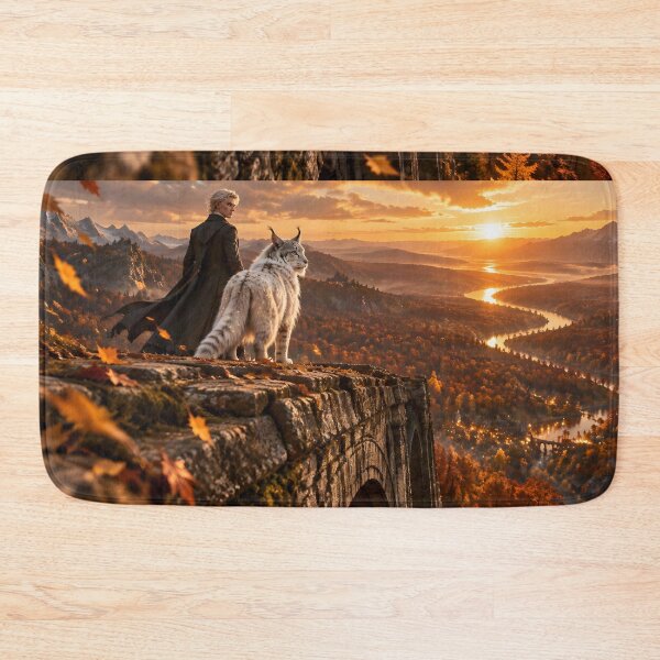 Item preview, Elf and White Lynx on Ancient Autumn Bridge designed and sold by sigmaartstudio.