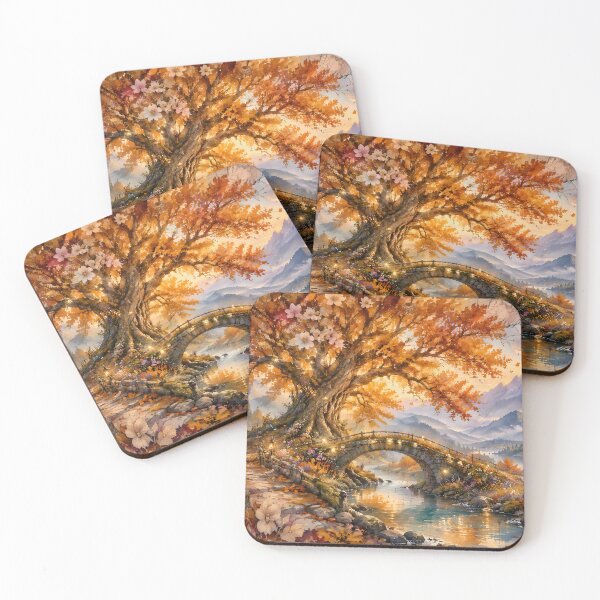 Item preview, Autumn Dreamscape with Ancient Tree and Stone Bridge designed and sold by sigmaartstudio.