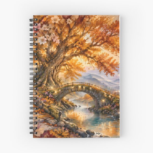 Item preview, Autumn Dreamscape with Ancient Tree and Stone Bridge designed and sold by sigmaartstudio.