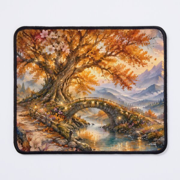 Item preview, Autumn Dreamscape with Ancient Tree and Stone Bridge designed and sold by sigmaartstudio.