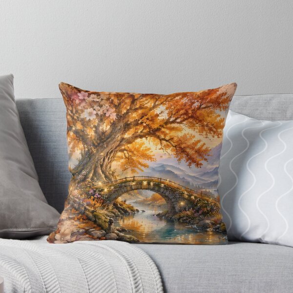 Item preview, Autumn Dreamscape with Ancient Tree and Stone Bridge designed and sold by sigmaartstudio.