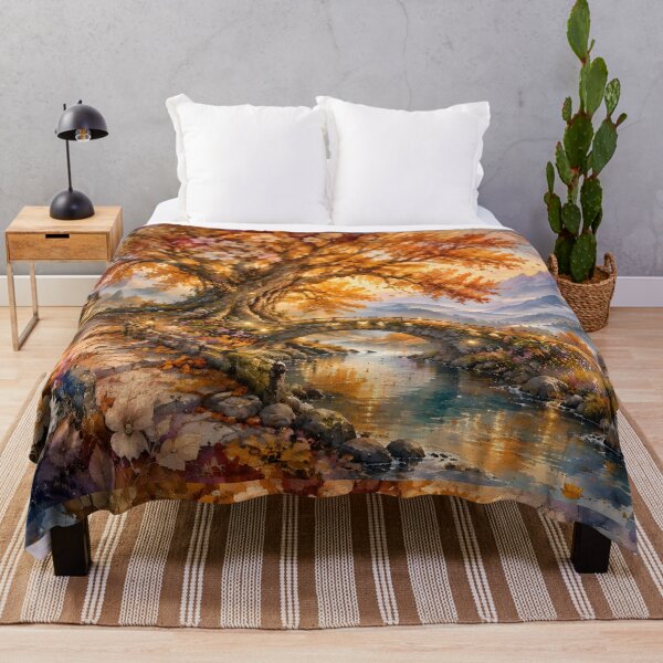 Item preview, Autumn Dreamscape with Ancient Tree and Stone Bridge designed and sold by sigmaartstudio.