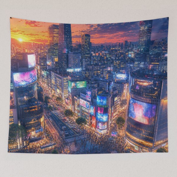 Item preview, Tokyo Sunset to Night – Shibuya Neon Cityscape designed and sold by vekotpu.