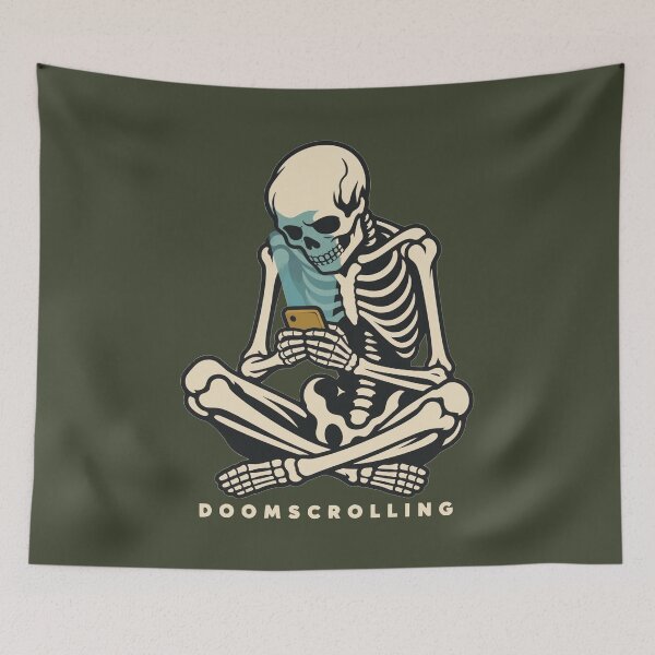 Item preview, Doomscrolling Skeleton Funny Phone Humor designed and sold by KungPowUnicorn.