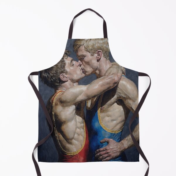 Item preview, Tender Wrestlers Kiss – Homoerotic Vintage Oil Painting Art designed and sold by gayishdesign.