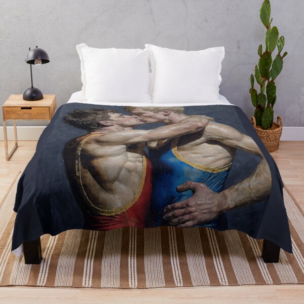 Item preview, Tender Wrestlers Kiss – Homoerotic Vintage Oil Painting Art designed and sold by gayishdesign.