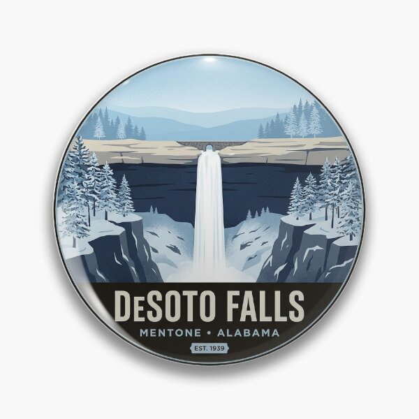 Item preview, DeSoto Falls Mentone Winter Canyon Circle Badge Sticker designed and sold by DetourDgn.