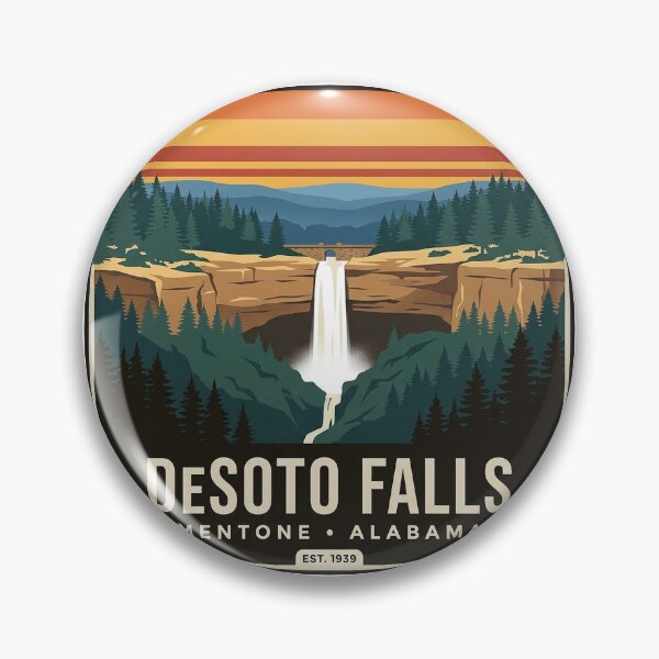 Item preview, DeSoto Falls Mentone Retro Sunset Stripes Badge Sticker designed and sold by DetourDgn.