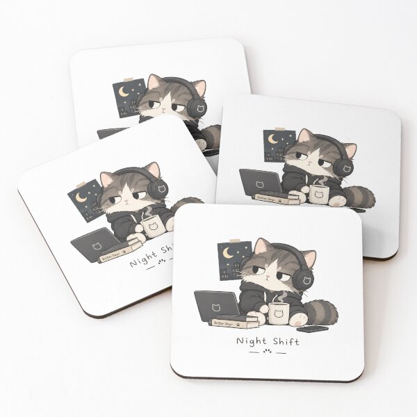 Item preview, Night Shift Tired Cat Illustration designed and sold by Day1-TN.