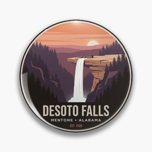 Item preview, DeSoto Falls Mentone Sunset Gorge Circle Badge Sticker designed and sold by DetourDgn.