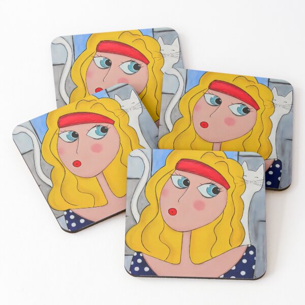 Item preview, Blonde with a White Cat – Retro Pop Art Illustration designed and sold by Diarta.