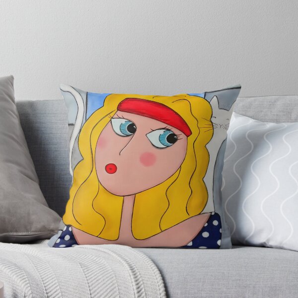 Item preview, Blonde with a White Cat – Retro Pop Art Illustration designed and sold by Diarta.