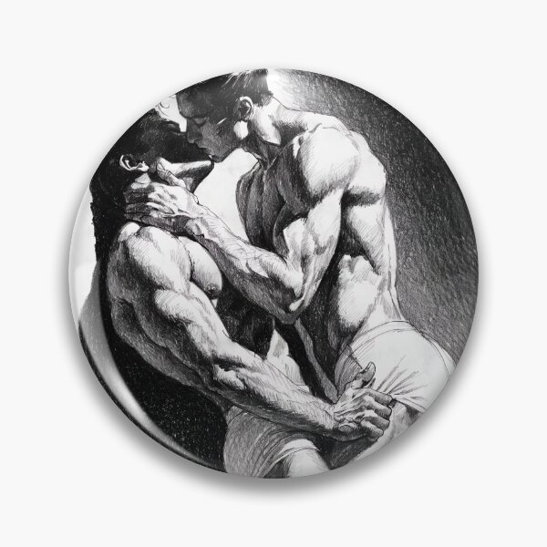Item preview, Passionate Men Kissing – Intense Charcoal Ink Drawing Art designed and sold by gayishdesign.