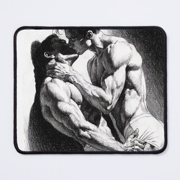 Item preview, Passionate Men Kissing – Intense Charcoal Ink Drawing Art designed and sold by gayishdesign.