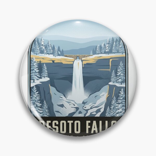 Item preview, DeSoto Falls Mentone Snowy Gorge Arched Badge Sticker designed and sold by DetourDgn.