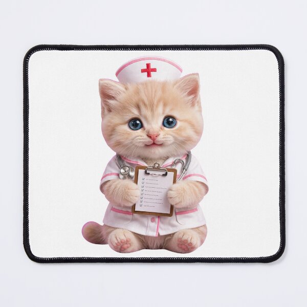 Item preview, Paws & Care - Super Cute Cat Nurse with Stethoscope & Clipboard | Fluffy Ginger Kitten in White Nurse Uniform with Red Cross designed and sold by HoMya.