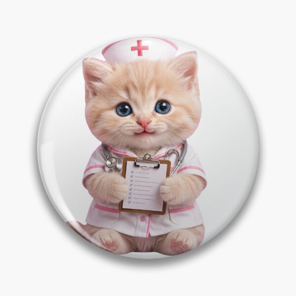 Item preview, Paws & Care - Super Cute Cat Nurse with Stethoscope & Clipboard | Fluffy Ginger Kitten in White Nurse Uniform with Red Cross  designed and sold by HoMya.
