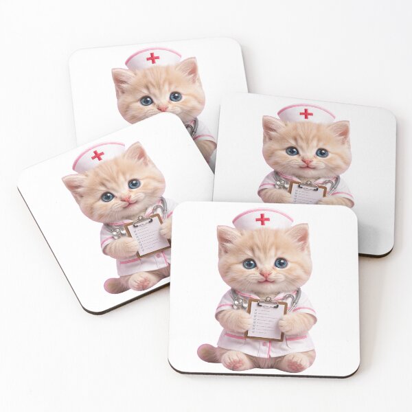 Item preview, Paws & Care - Super Cute Cat Nurse with Stethoscope & Clipboard | Fluffy Ginger Kitten in White Nurse Uniform with Red Cross  designed and sold by HoMya.