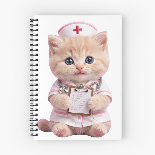 Item preview, Paws & Care - Super Cute Cat Nurse with Stethoscope & Clipboard | Fluffy Ginger Kitten in White Nurse Uniform with Red Cross  designed and sold by HoMya.