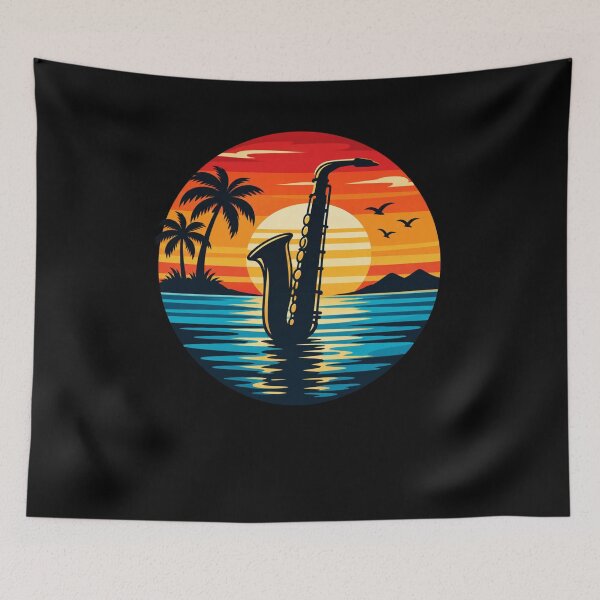 Item preview, Saxophone Sunset Tropical Musician Music Lover designed and sold by drawwiika+44.