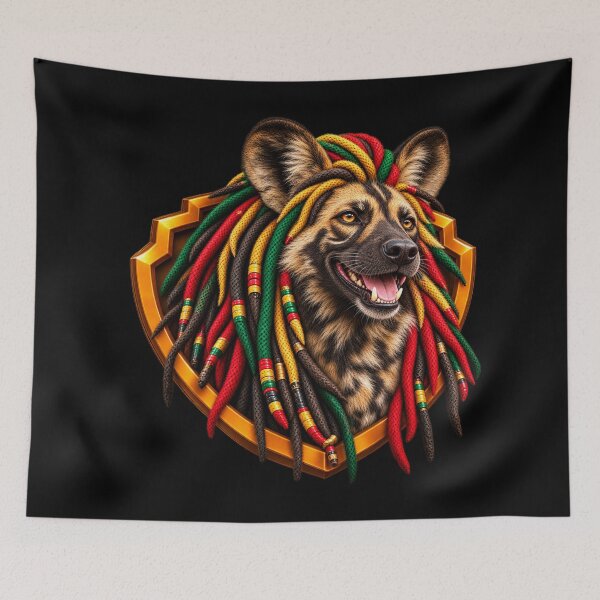 Item preview, Smiling African Wild Dog Rasta Dreadlocks - PLUSHIWORLD designed and sold by PLUSHIWORLDtm.