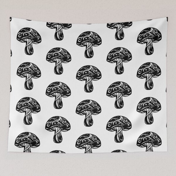 Item preview, Tribal Ornamental Mushroom Vector — Black and White Linocut Cottagecore Art designed and sold by LYAN-STORE.