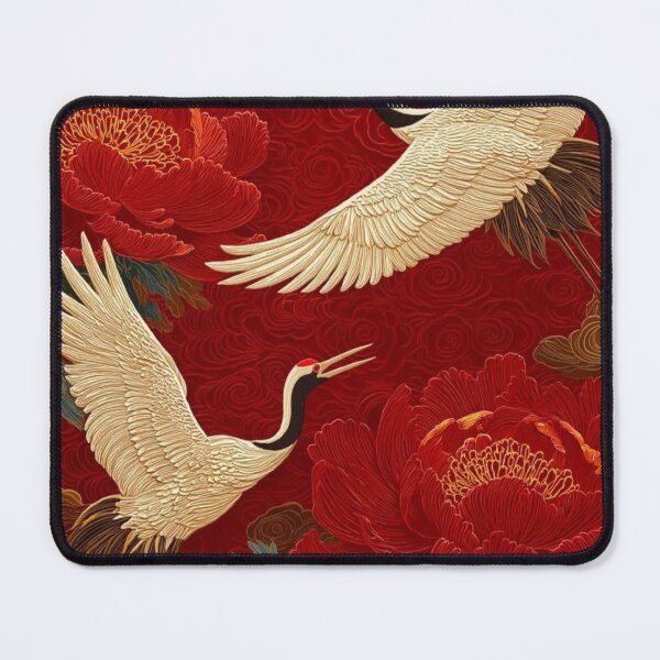 Item preview, Japanese Japanese Cranes and Peonies — Traditional Oriental Red Floral Art designed and sold by LYAN-STORE.