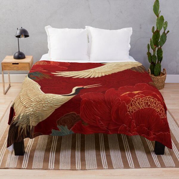 Item preview, Japanese Japanese Cranes and Peonies — Traditional Oriental Red Floral Art designed and sold by LYAN-STORE.