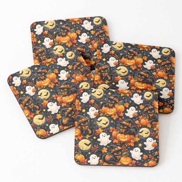 Item preview, Cute Black Cats Halloween Pumpkin Pattern designed and sold by Shipra Gupta.
