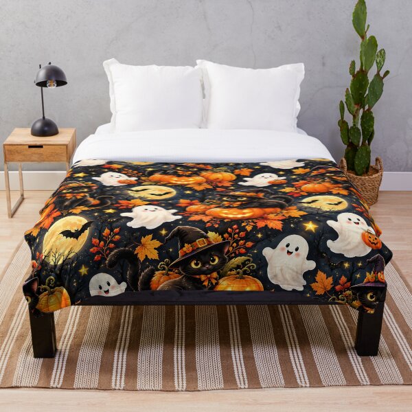 Item preview, Cute Black Cats Halloween Pumpkin Pattern designed and sold by Shipra Gupta.