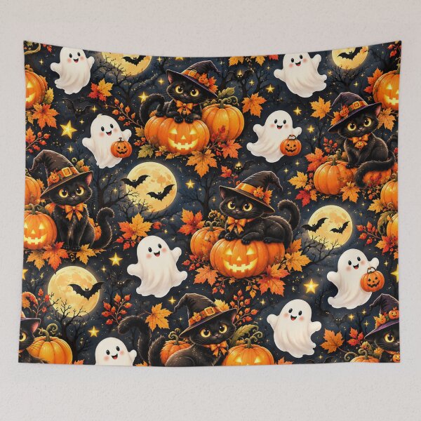 Item preview, Cute Black Cats Halloween Pumpkin Pattern designed and sold by Shipra Gupta.