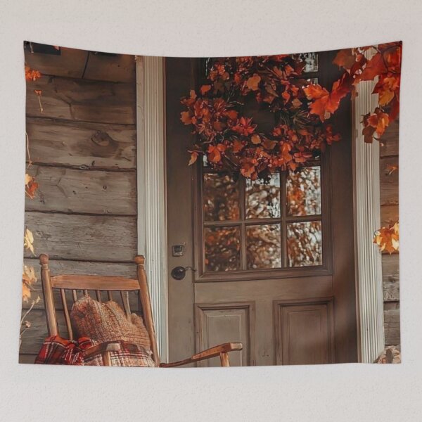 Item preview, Cozy Autumn Cabin Porch — Rustic Thanksgiving Autumn Leaves Decor designed and sold by LYAN-STORE.