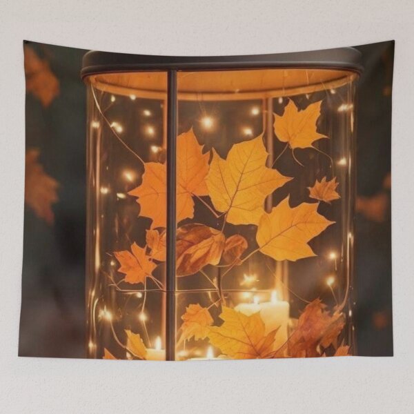 Item preview, Cozy Autumn Lantern with Glowing Candles and Maple Leaves designed and sold by LYAN-STORE.