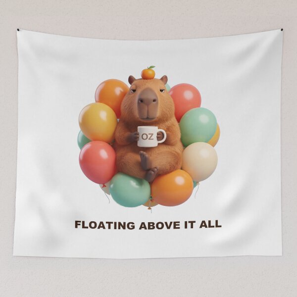 Item preview, Capybara Floating in Balloons with Coffee designed and sold by Grallanews.