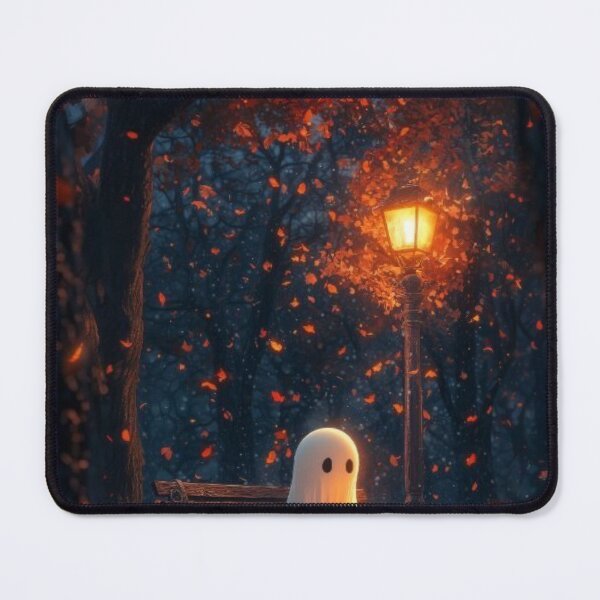 Item preview, Cute Ghost with Jack-o'-Lantern in Autumn Park — Spooky Halloween Wall Art designed and sold by LYAN-STORE.
