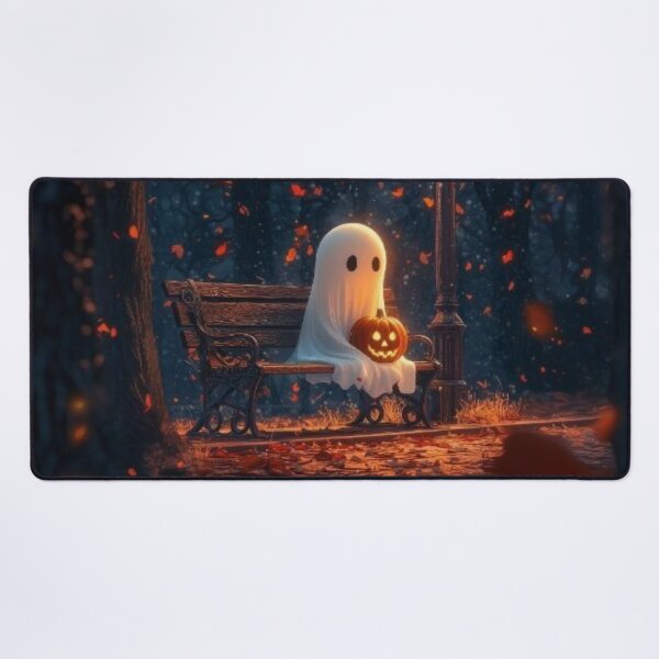 Item preview, Cute Ghost with Jack-o'-Lantern in Autumn Park — Spooky Halloween Wall Art designed and sold by LYAN-STORE.