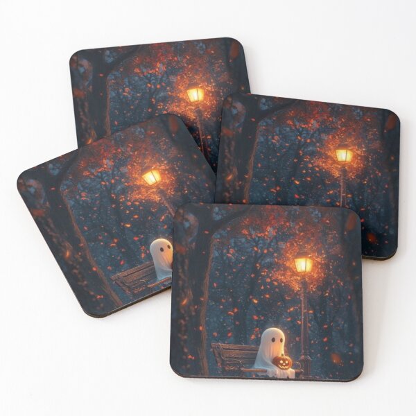 Item preview, Cute Ghost with Jack-o'-Lantern in Autumn Park — Spooky Halloween Wall Art designed and sold by LYAN-STORE.