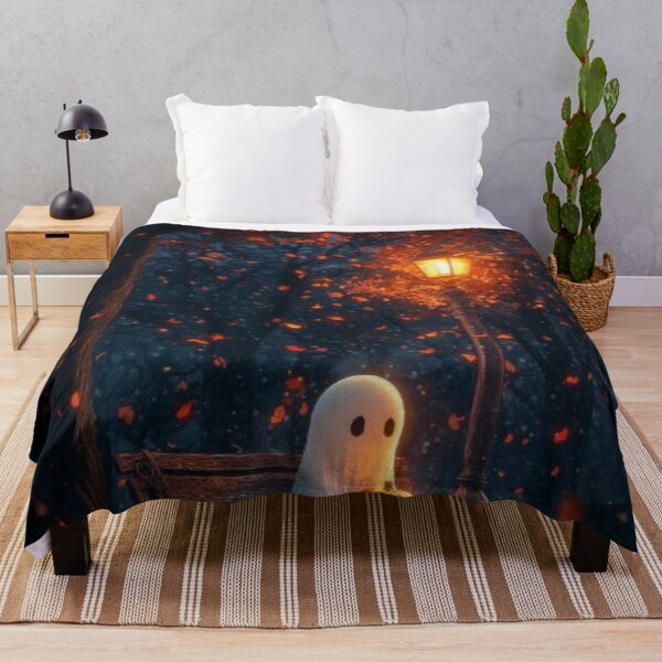 Item preview, Cute Ghost with Jack-o'-Lantern in Autumn Park — Spooky Halloween Wall Art designed and sold by LYAN-STORE.