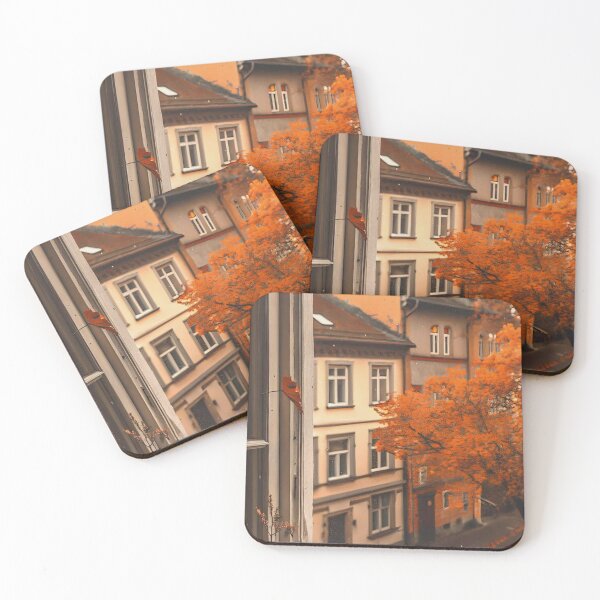 Item preview, Cozy Autumn Window View with Coffee — Warm Old Town Cityscape Art designed and sold by LYAN-STORE.