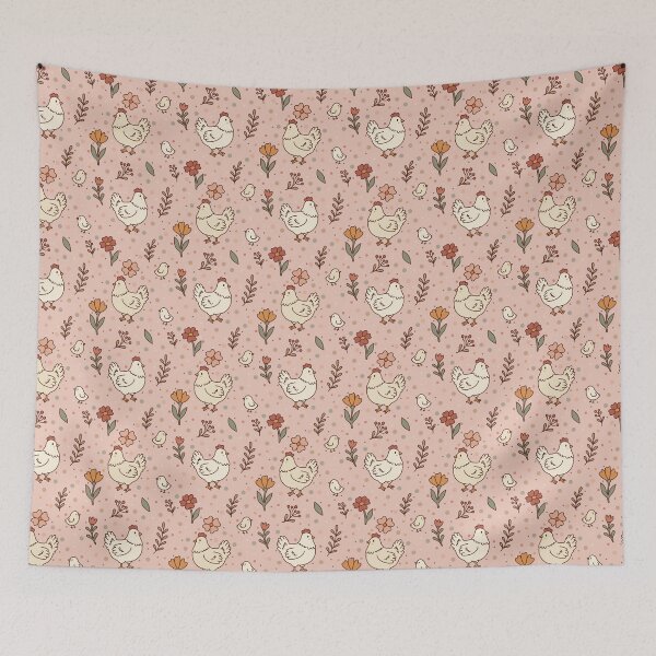 Item preview, Chickens and Flowers on Pink designed and sold by Foximsy.