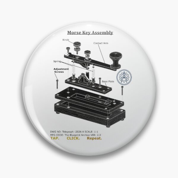 Item preview, Vintage Telegraph Key Anatomy - Morse Code Patent Sketch- White edition  designed and sold by The Blueprint Archive.